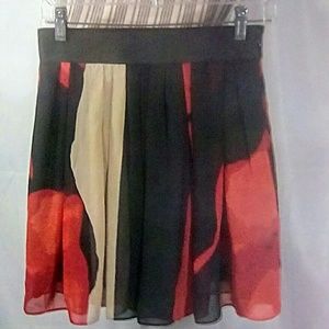 Vince Camuto Black Reds Cream Abstract Print  Stretch Waistband Skirt Size 4P